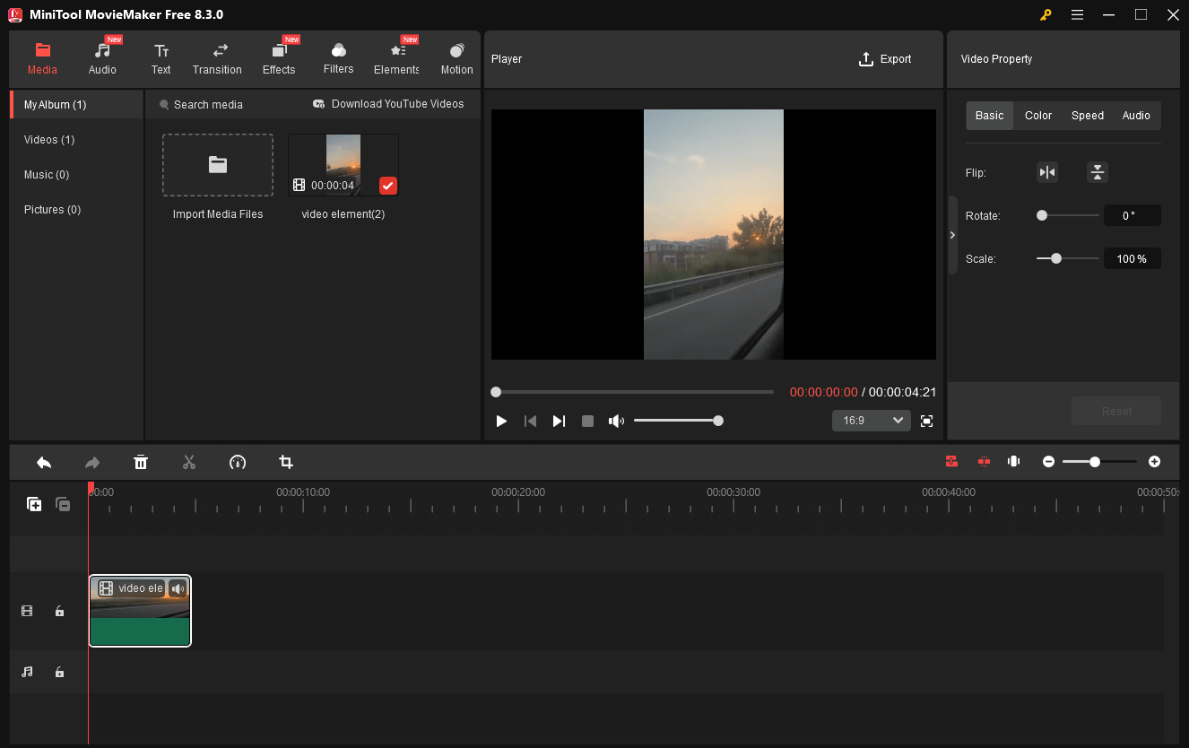 The user interface of MiniTool MovieMaker