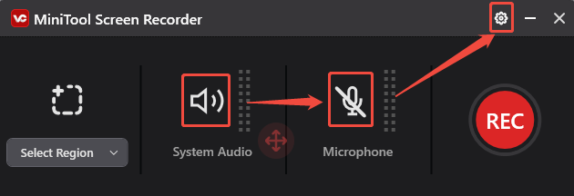 Click on the audio icons in MiniTool Screen Recorder to control the audio recording