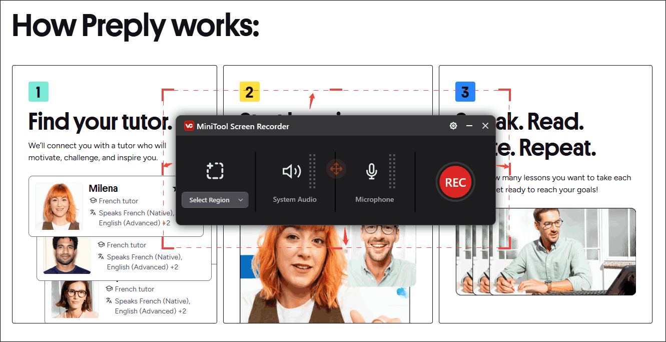 Drag the red dotted border in MiniTool Video Converter to determine the recording area