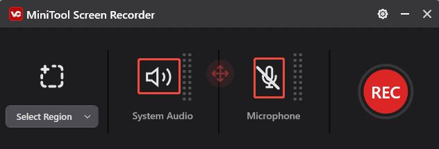 Click on the audio icons in MiniTool Screen Recorder to control the audio recording