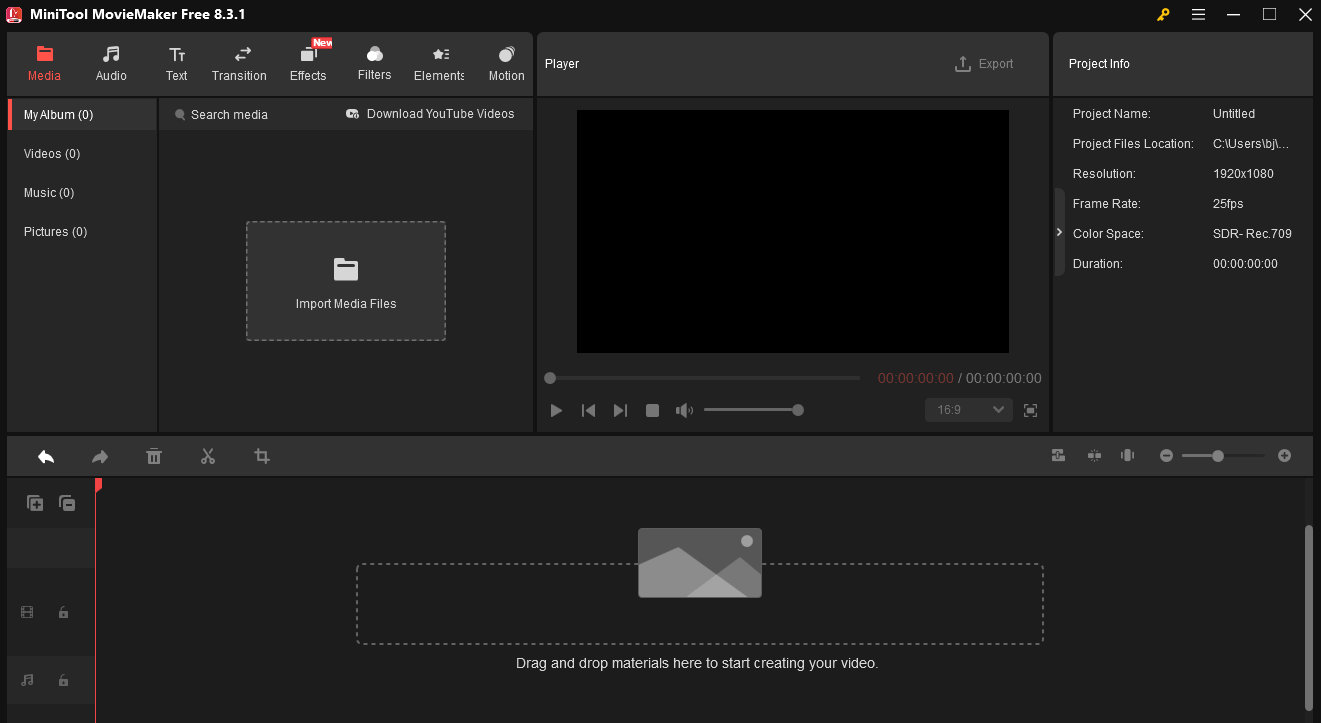 The interface of MiniTool MovieMaker