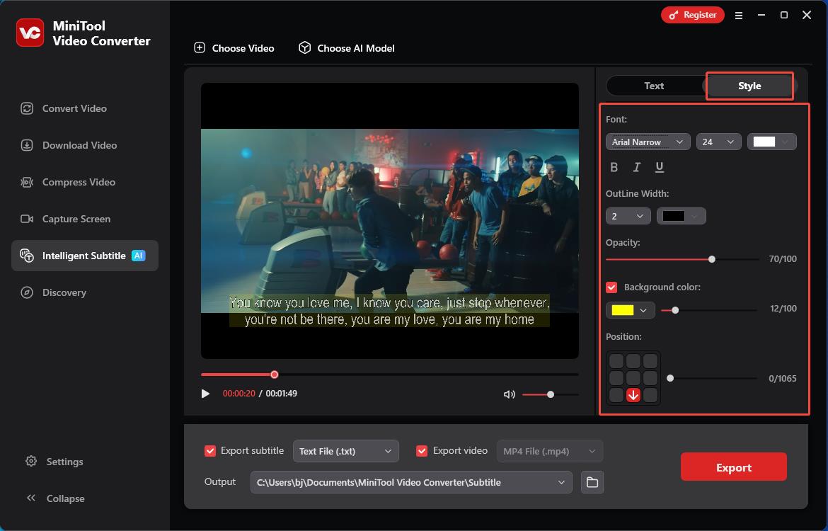 Click on Style and set the font style in MiniTool Video Converter