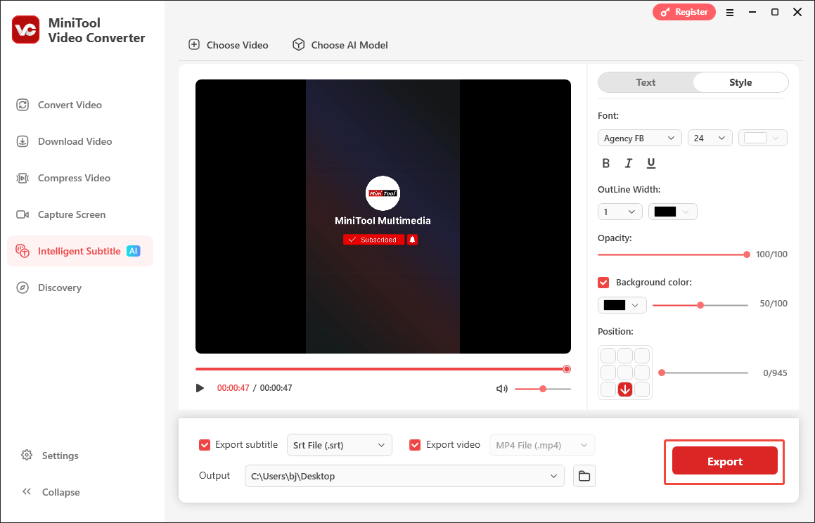 Click on Export in MiniTool Video Converter to start the export process