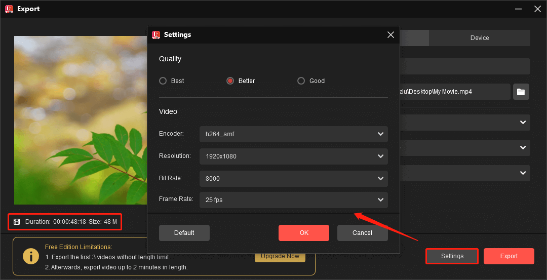 MiniTool MovieMakerで圧縮後のサイズを確認する
