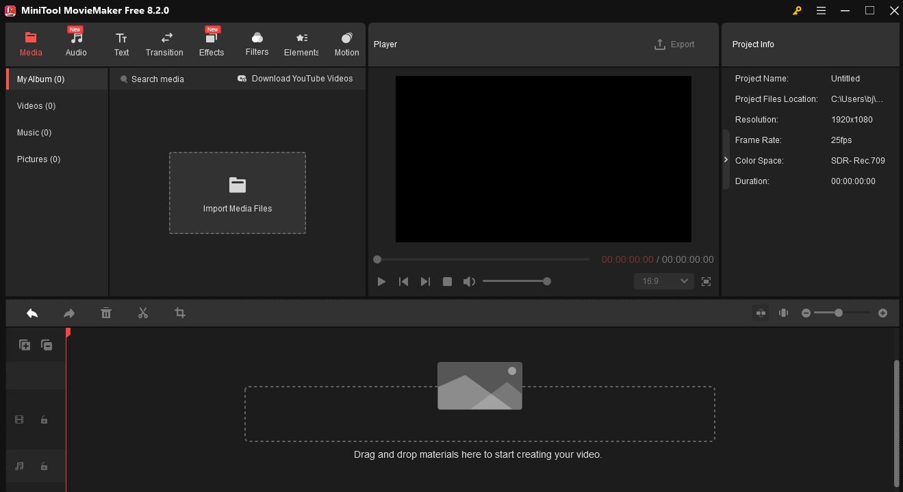 in MiniTool MovieMaker auf „Mediendateien importieren“ klicken, um Ihr Video zu importieren