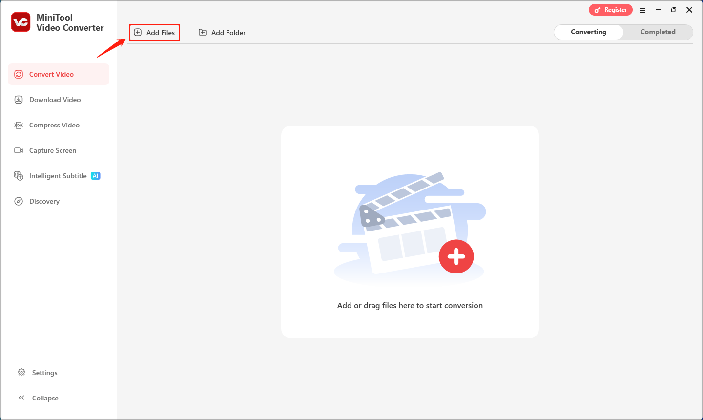 in MiniTool Video Converter auf „Dateien konvertieren“, um das M2TS-Video zu importieren