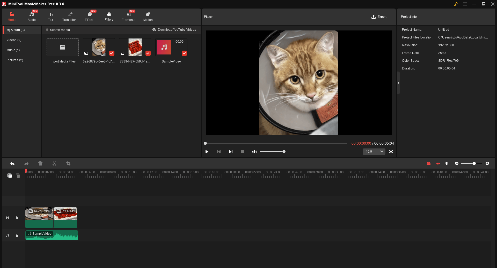 MiniTool MovieMakerで素材をタイムラインに追加する