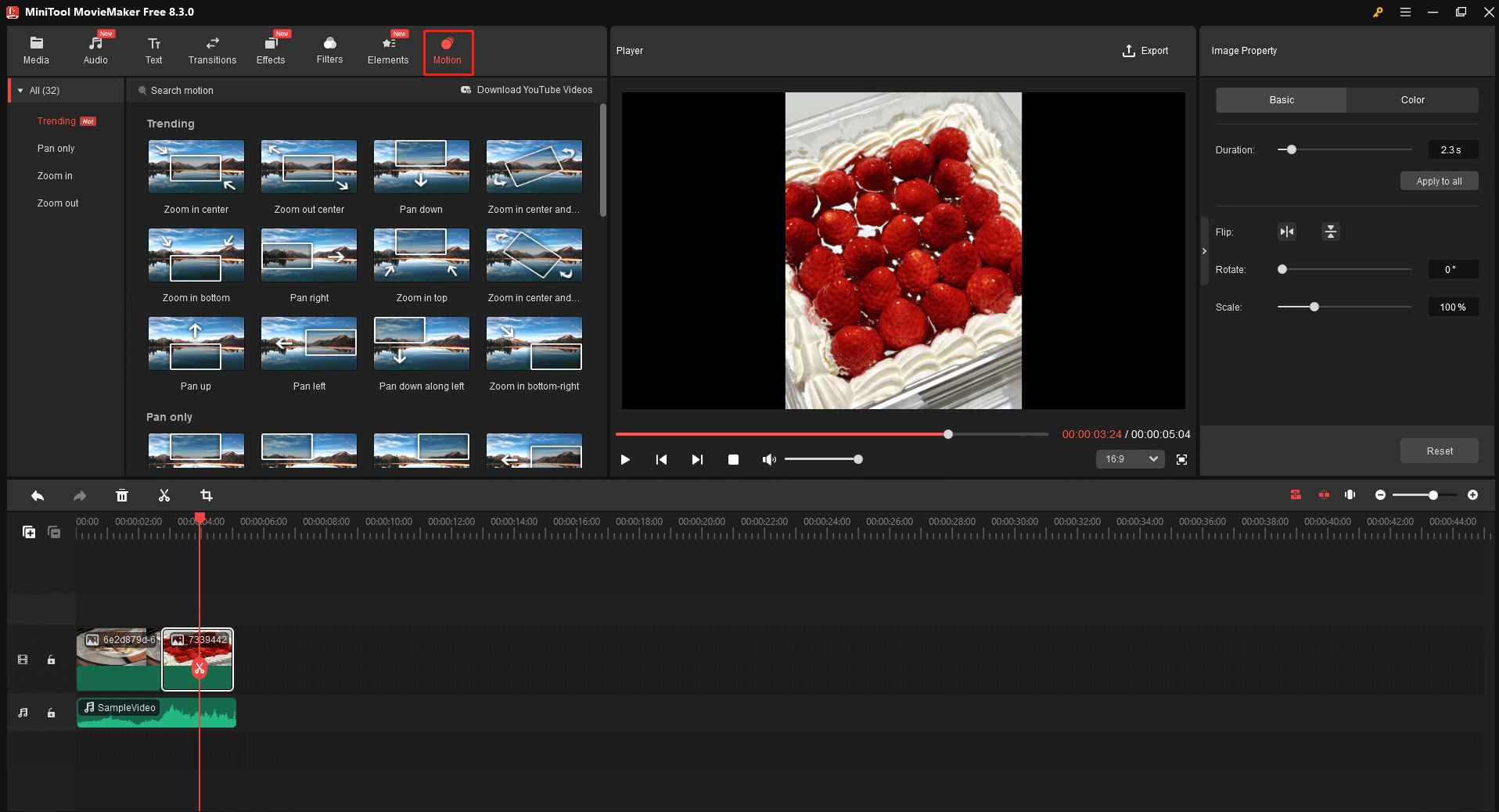 MiniTool MovieMakerで画像にモーション効果を適用する