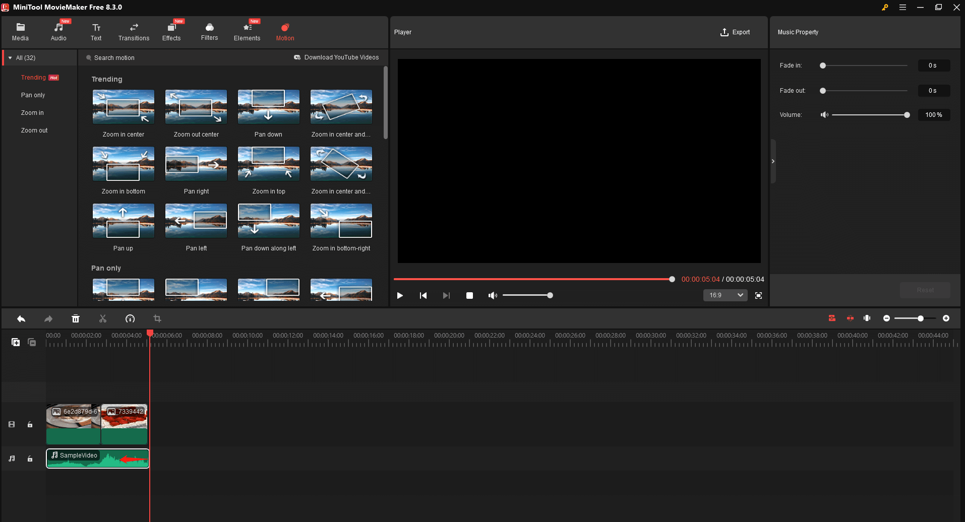 MiniTool MovieMakerでM4A音声をトリミングする