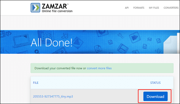 Zamzarで「Download」ボタンをクリックする