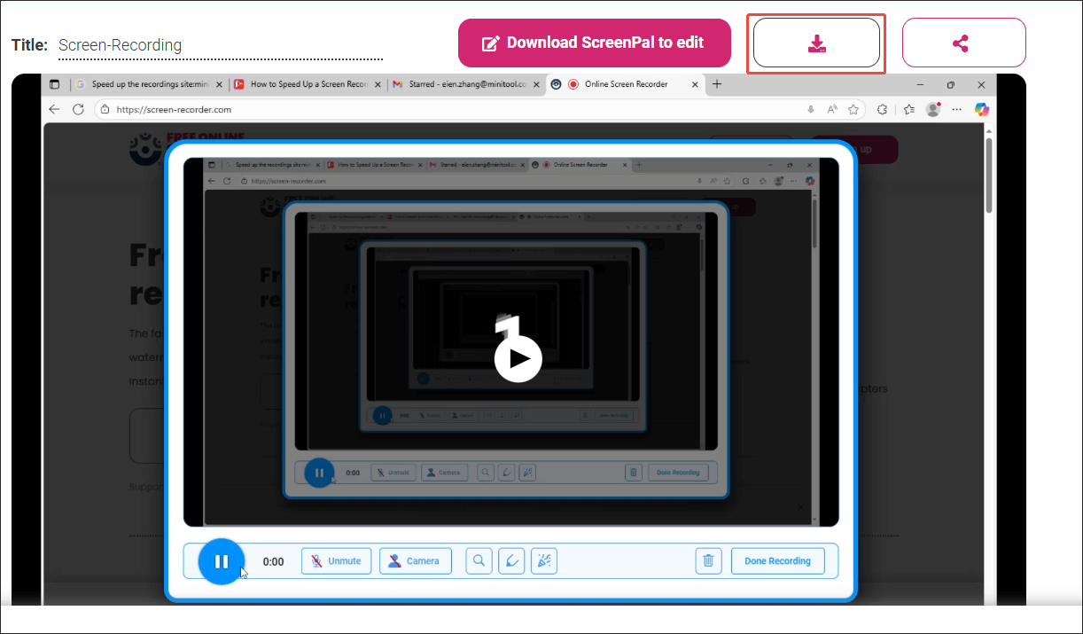 Click on the Download icon in Online Screen Recorder to download and check the recording file