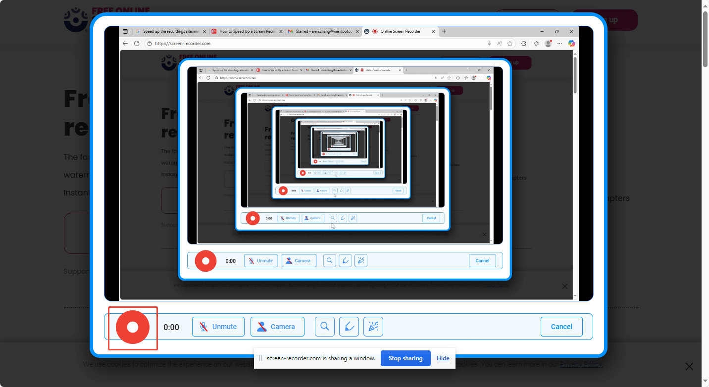 Click on the Record button in Online Screen Recorder to start the recording process