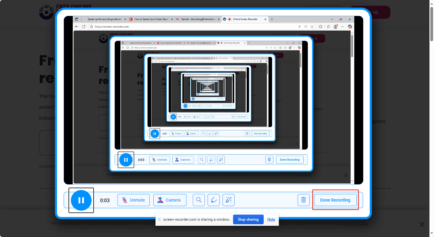 Click on Done Recording in Online Screen Recorder to end the recording process