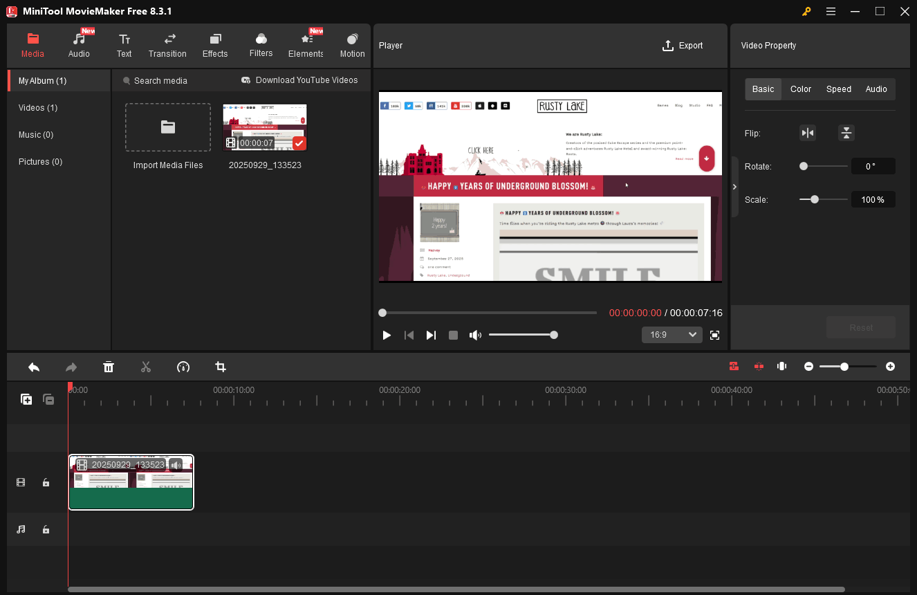 The interface of MiniTool MovieMaker