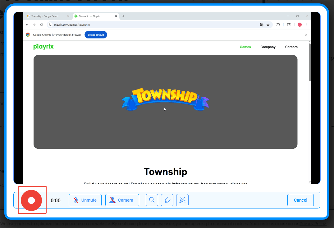 Click the Record button in Online Screen Recorder to begin the Township gameplay recording process