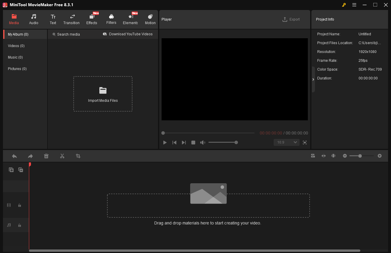 The interface of MiniTool MovieMaker