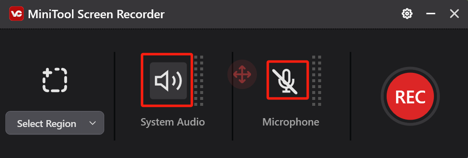 Click on the Audio icons in MiniTool Screen Recorder to customize the audio recording