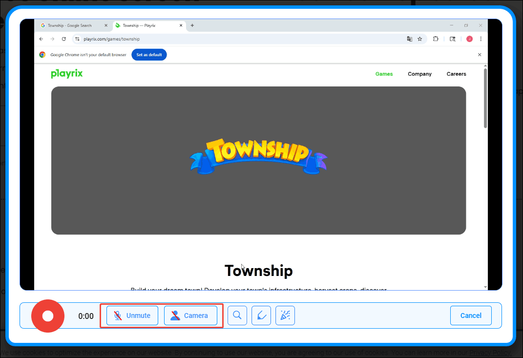 Click the Microphone option and the Camera option in Online Screen Recorder to mute the microphone audio and close the camera