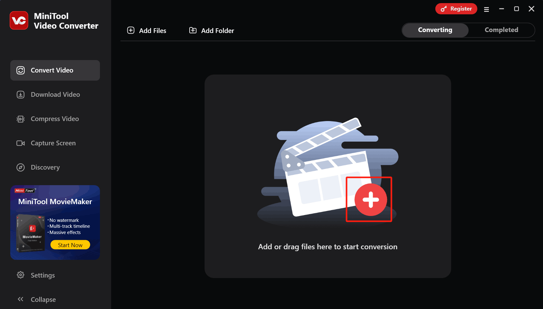 Click the Plus icon in MiniTool Video Converter to import the target video