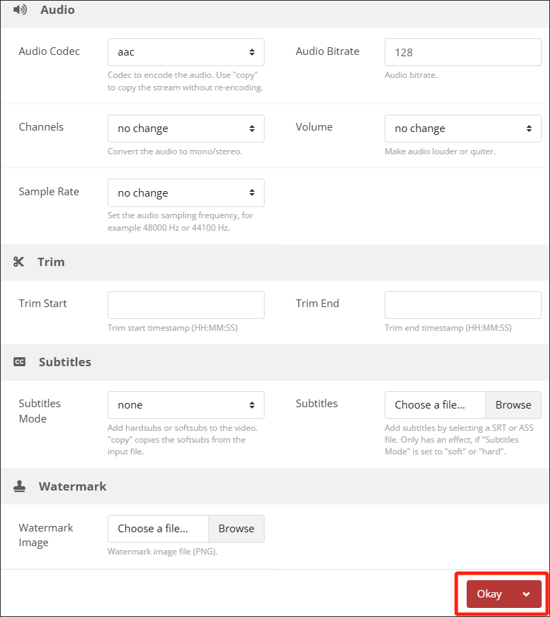 Click on the Okay button in the Options window of CloudConvert to save the changes