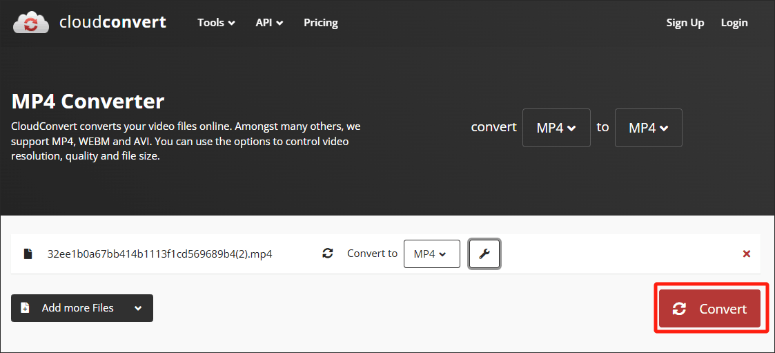 Click on the Convert button in CloudConvert to begin the conversion