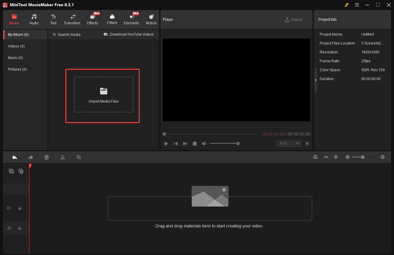 Click the Import Media Files area in MiniTool MovieMaker to upload the target video