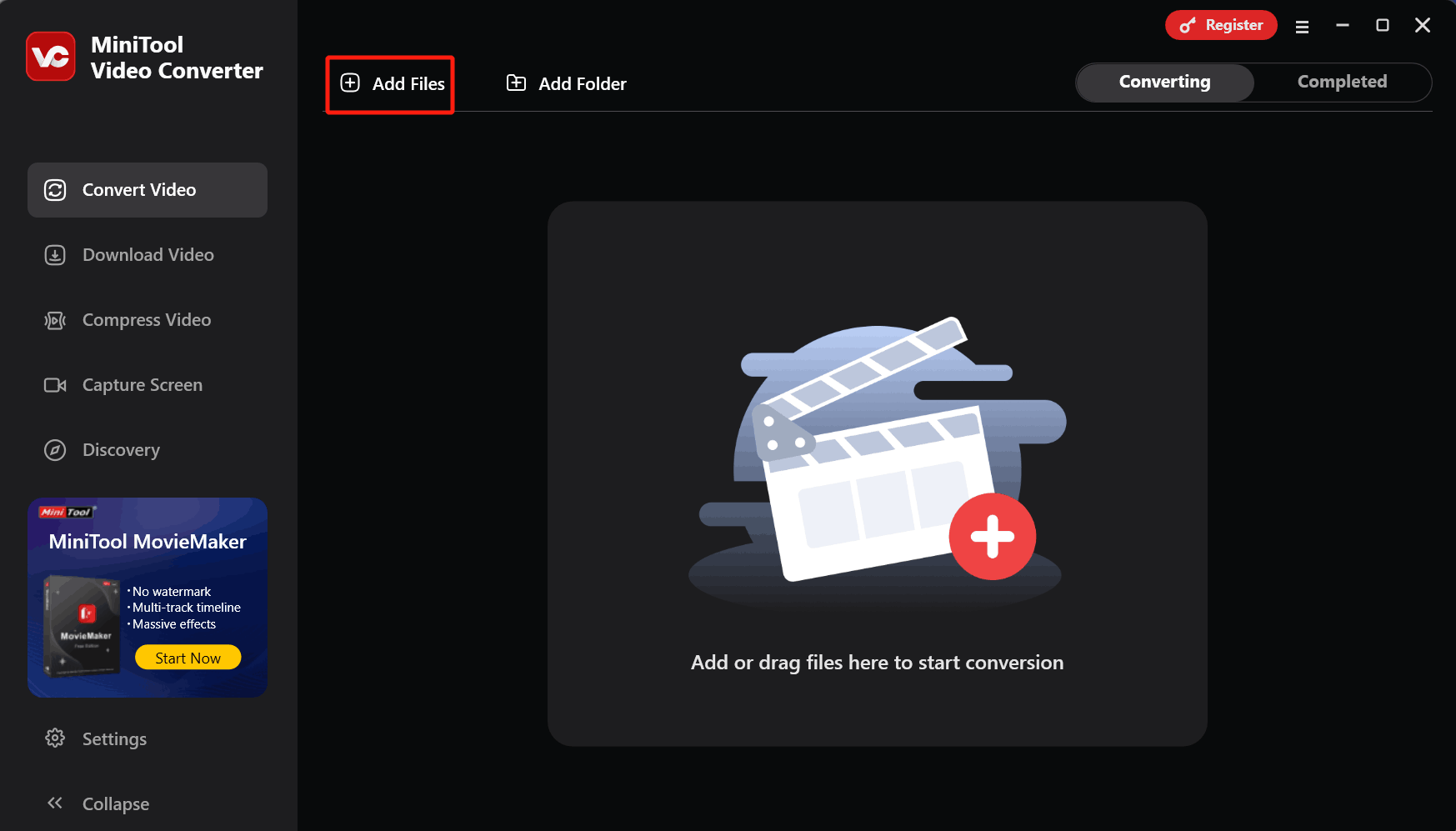 Click the Add Files option in MiniTool Video Converter to import the target file