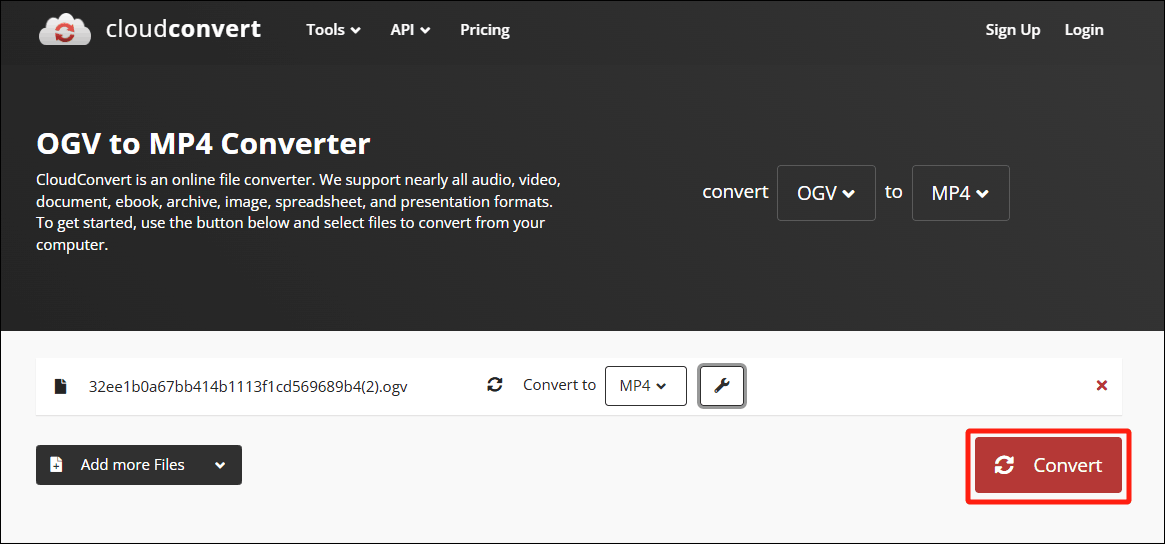 Click the Convert button in CloudConvert to start the conversion