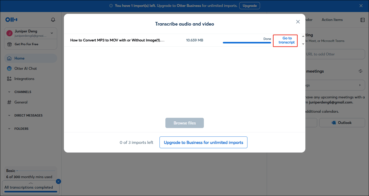 Click on the Go to transcript option in Otter.ai to start generate the subtitles