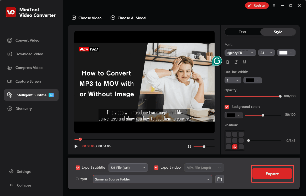 Click on the lower-right Export button in MiniTool Video Converter to start the export process