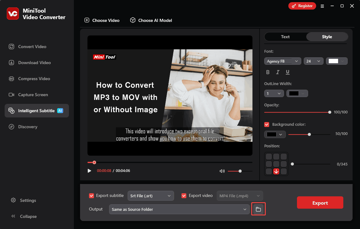 Click on the bottom Folder icon in MiniTool Video Converter to locate the output video
