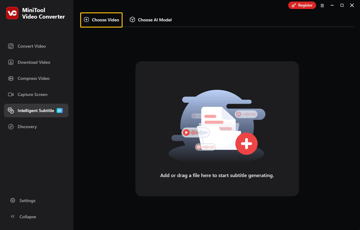 MiniTool Video Converter’s interface with the Choose Video option highlighted