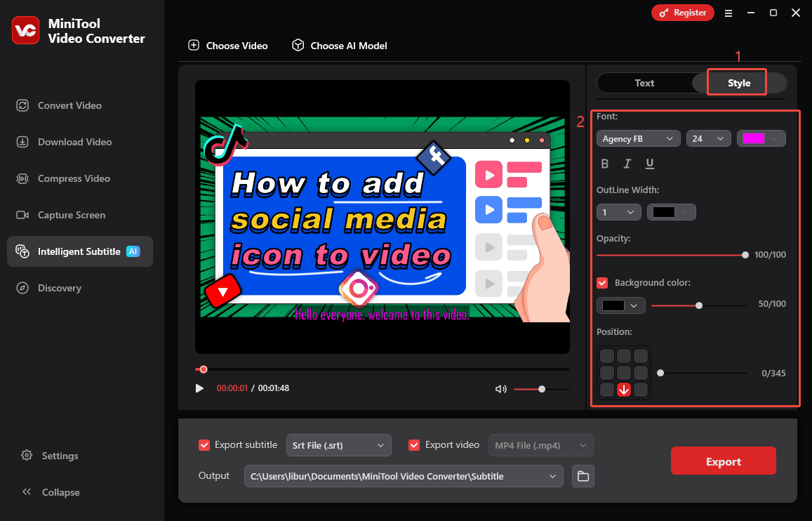 Customize the text style under Style
