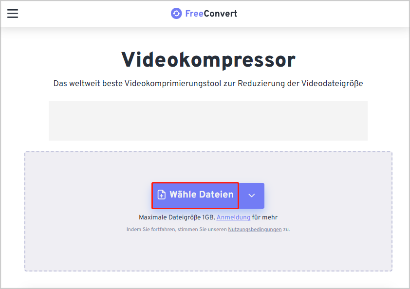 um F4V-Dateien auf FreeConvert hochzuladen, klicken Sie auf „Wähle Dateien“