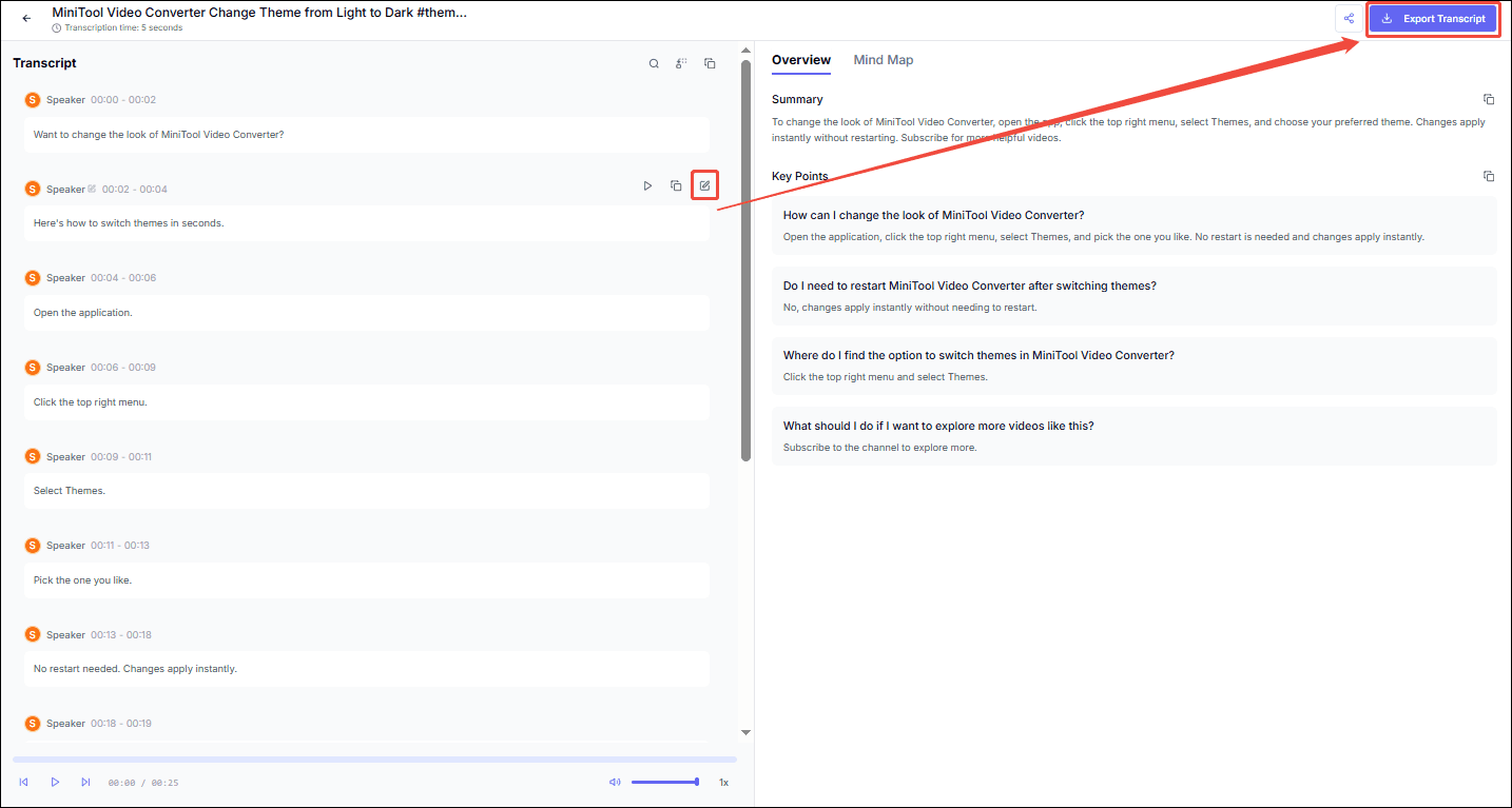 Modify the generated texts and click the Export transcribe option in UniScribe to trigger the Export Options window
