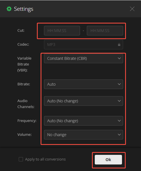 The Settings window of Convertio