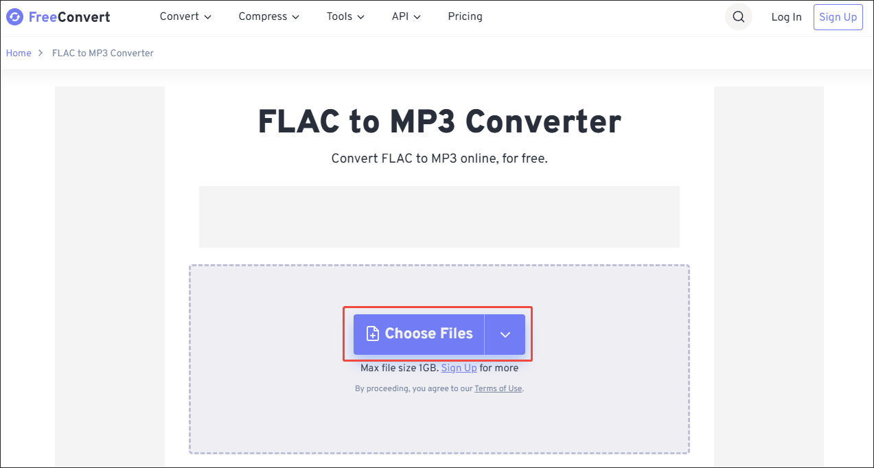 Click on Choose Files in FreeConvert tp upload the FLAC files