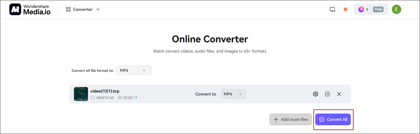Click on Convert All in Media.io to begin the conversion process