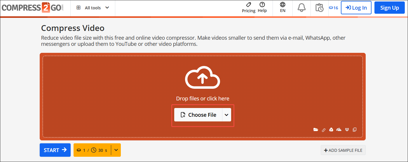Click on Choose File in Online File Compressor to import the Behance video