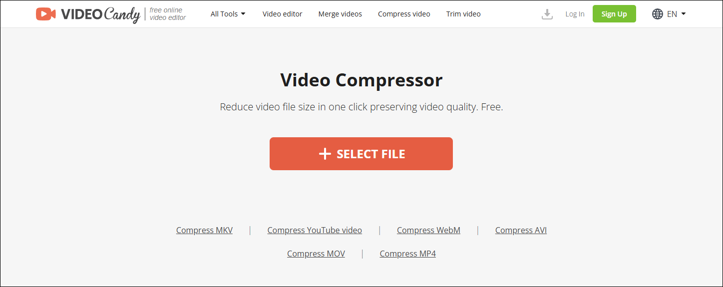 Video Candy’s online video compressor interface