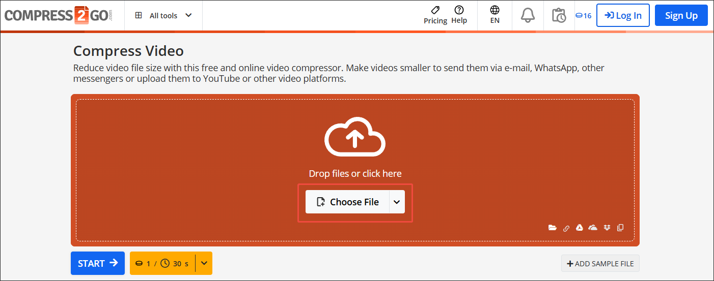 Click on Choose File in Online File Compressor to import the GitHub videos