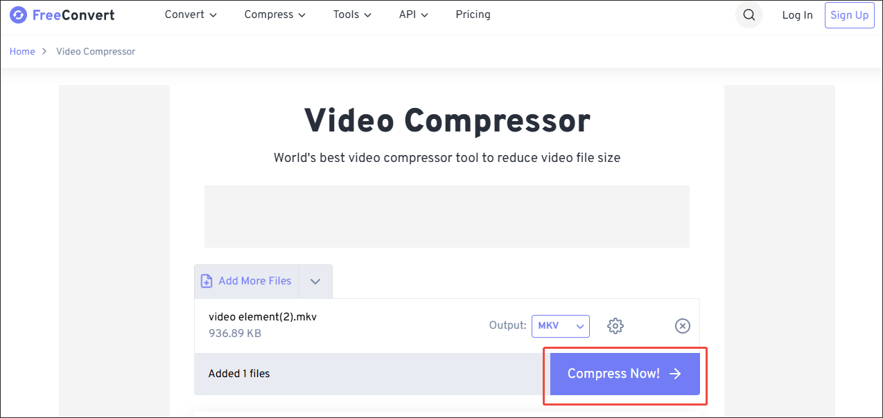 Click on Compress Now in FreeConvert Video Compressor to begin the compression process