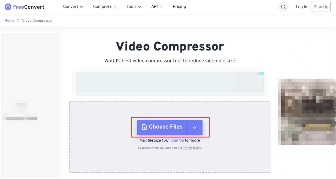 Click the Choose Files option in FreeConvert to upload your target video