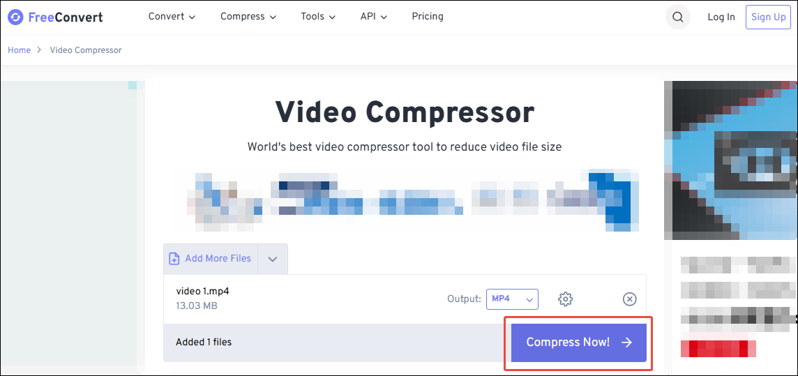 Click on the Compress Now button in FreeConvert to start the compression process