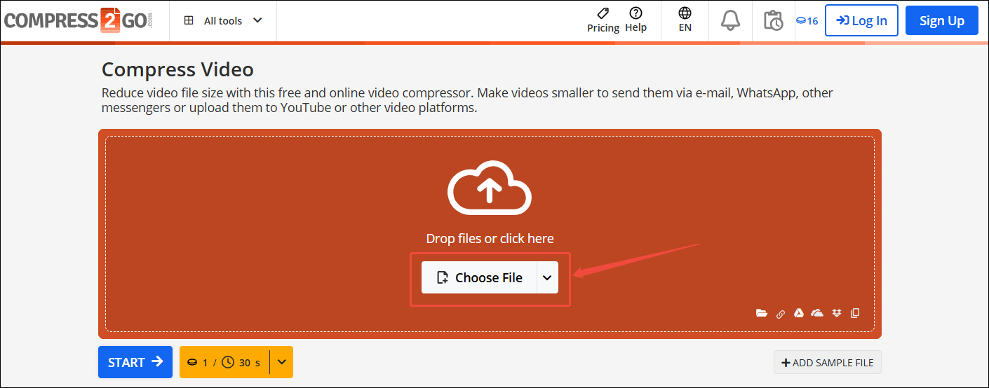 Click the Choose File option in Online File Compressor to upload your video