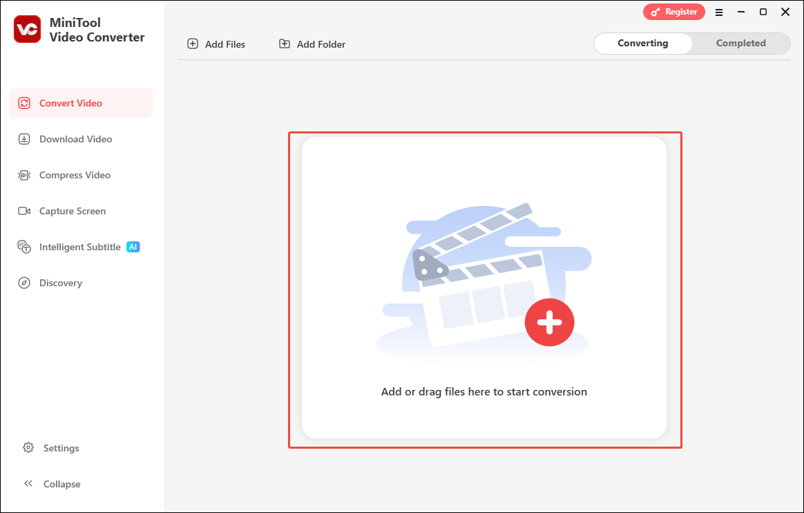 Drag your 3GP files into the Add or drag files here to start conversion region in MiniTool Video Converter to complete the import