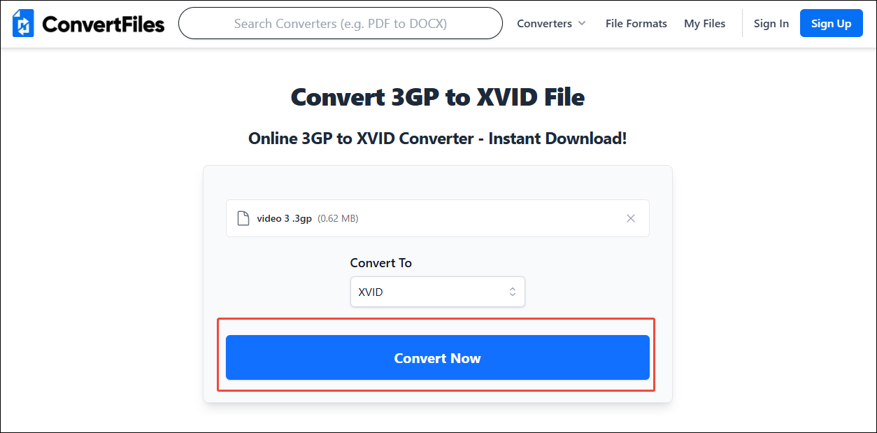 Click the Convert Now button in ConverFiles to begin the conversion process
