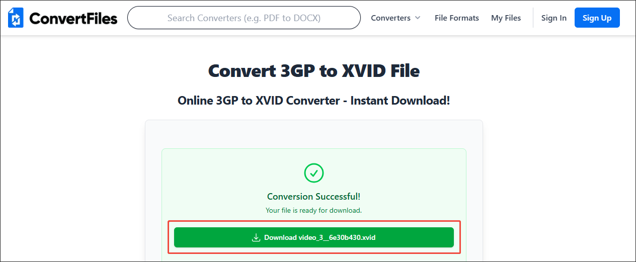 Click the Download button in ConvertFiles to save the converted file