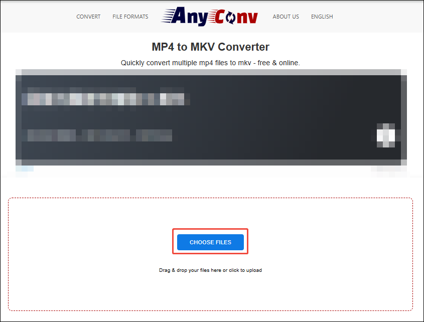 Click the CHOOSE FILES option in AnyConv to upload the 4K video