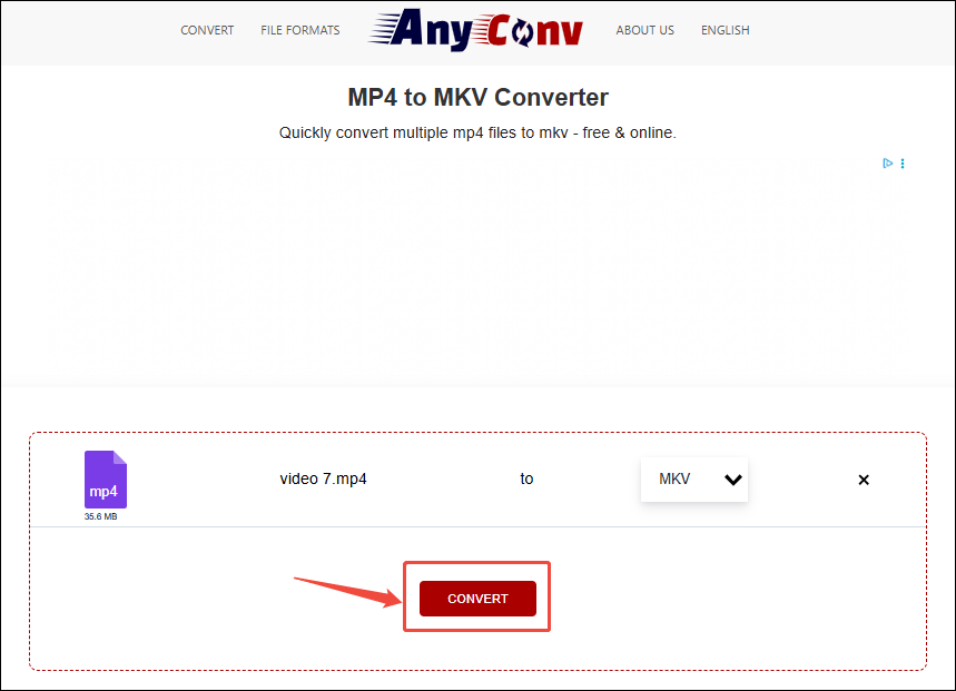Click the CONVERT option in AnyConv to start the conversion process